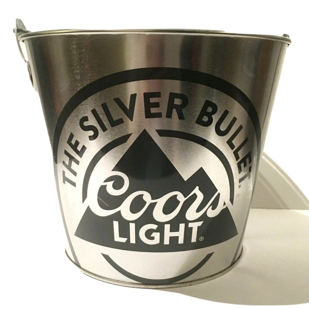 Coors Light The Silver Bullet Metal Beer Ice Bucket Chicken Wing Handle Bin Pail